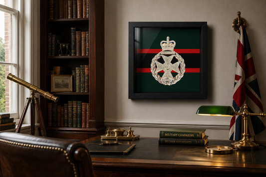 Royal Green Jackets Silver Cap Badge Display Frame | Officially Licensed