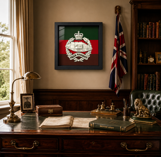 Royal Tank Regiment Queen's Crown Silver & Black Cap Badge Display Frame | Officially Licensed