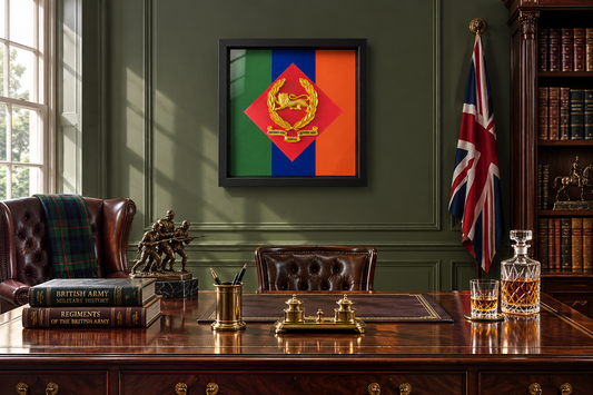 King's Own Royal Border Regiment Beret Badge with Scroll & Regimental Colours Display Frame | Officially Licensed