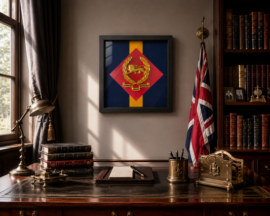 King's Own Royal Border Regiment Beret Badge with Scroll & Stable Belt Display Frame | Officially Licensed