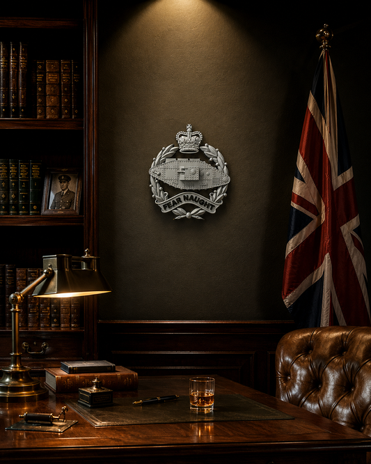 Royal Tank Regiment 3D Printed Cap Badge Queen's Crown (Silver & Black)