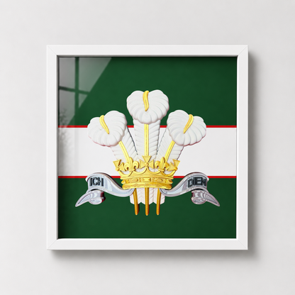 The Royal Regiment of Wales Silver, Gold & White Cap Badge Display Frame | Officially Licensed
