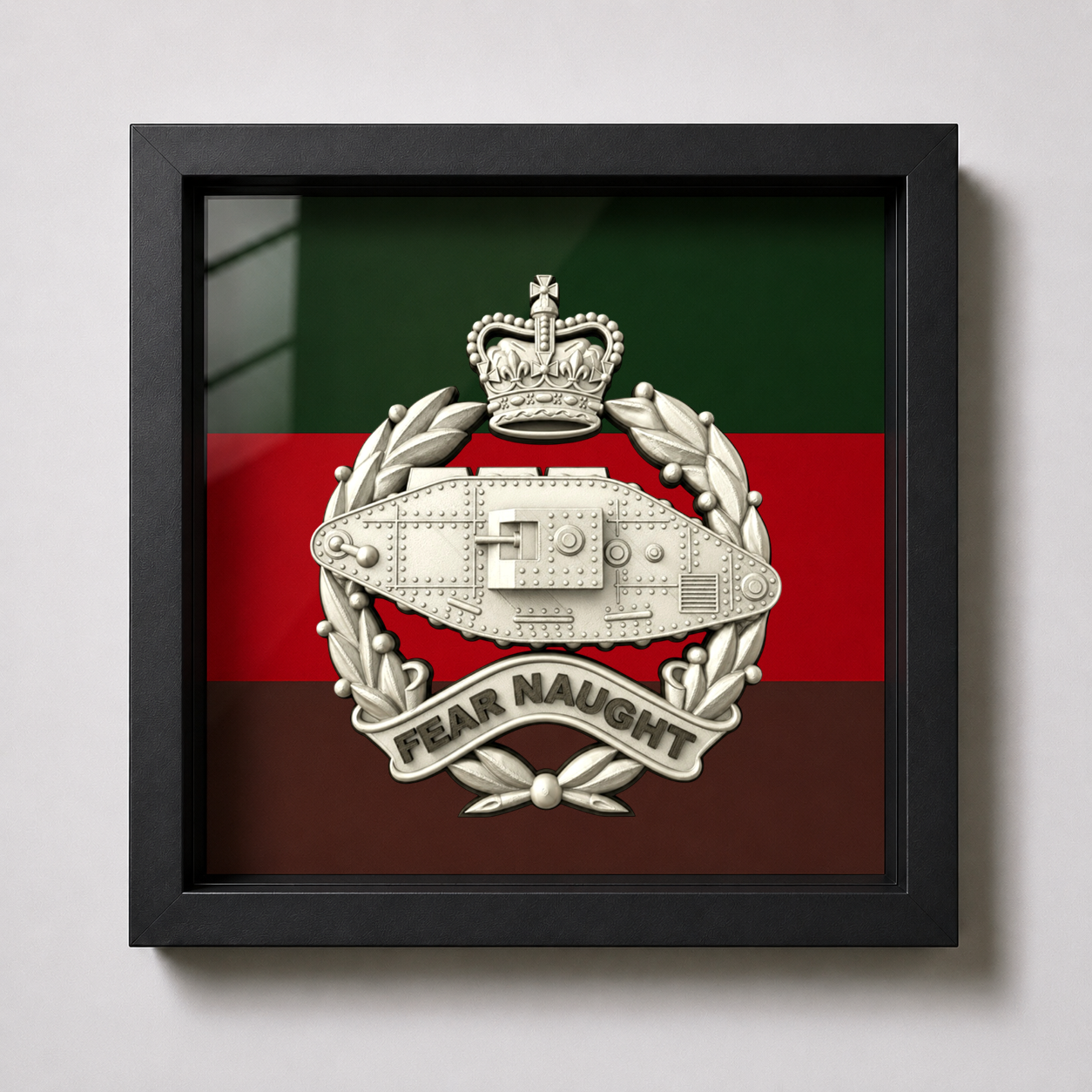 Royal Tank Regiment Queen's Crown Silver & Black Cap Badge Display Frame | Officially Licensed