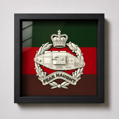 Royal Tank Regiment Queen's Crown Silver & Black Cap Badge Display Frame | Officially Licensed