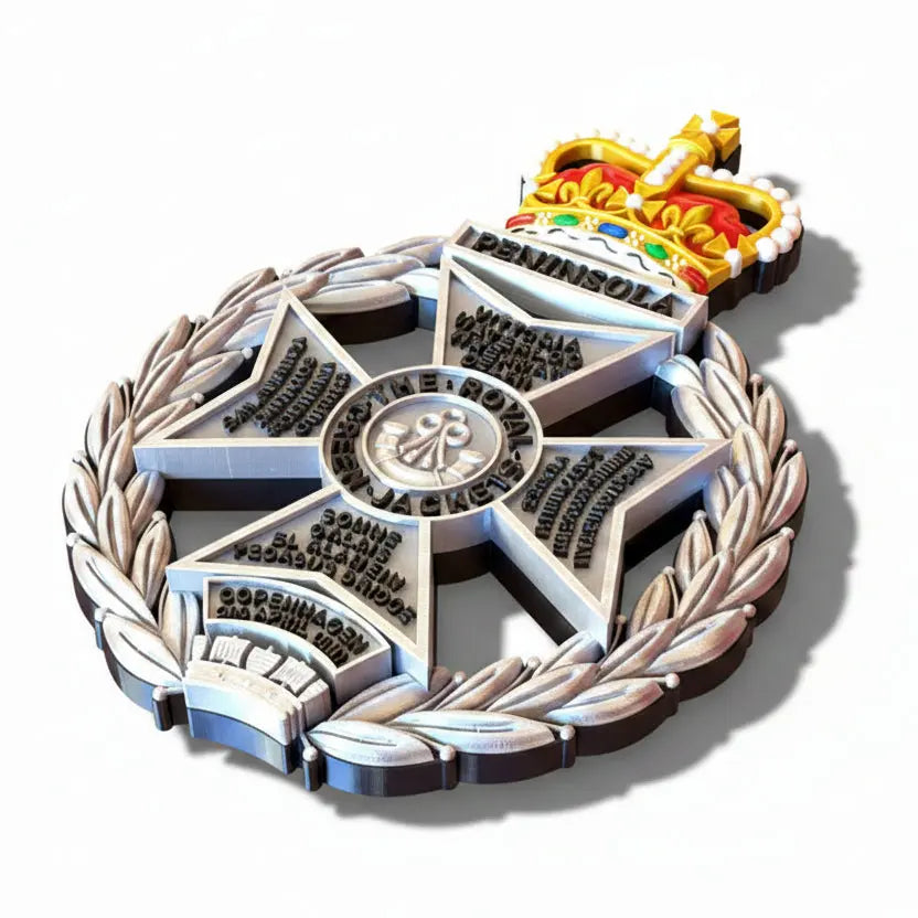 Royal Green Jackets Silver Black Coloured Crown Cap Badge