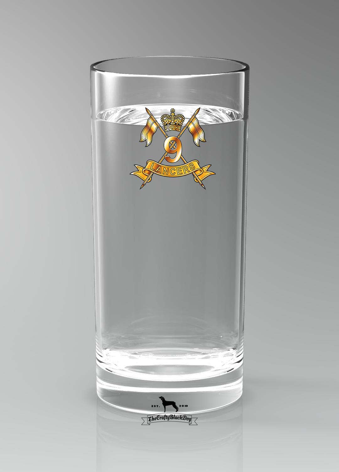 9th Queen's Royal Lancers - Straight Gin/Mixer/Water Glass
