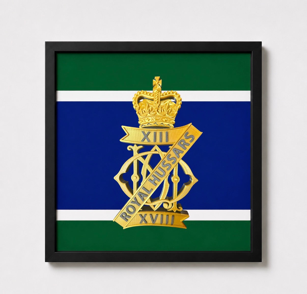 13th/18th Royal Hussars Cap Badge Display Frame | Queen's Crown | MOD-Licensed