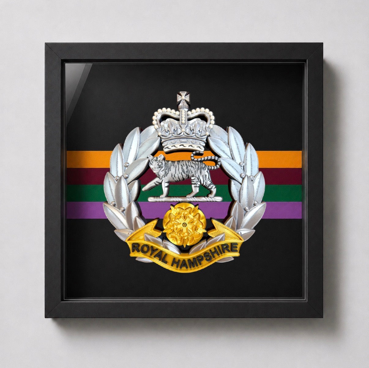 Royal Hampshire Regiment Silver & Gold Cap Badge Display Frame | Officially Licensed