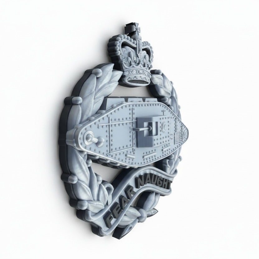 Royal Tank Regiment 3D Printed Cap Badge Queen's Crown (Silver & Black)