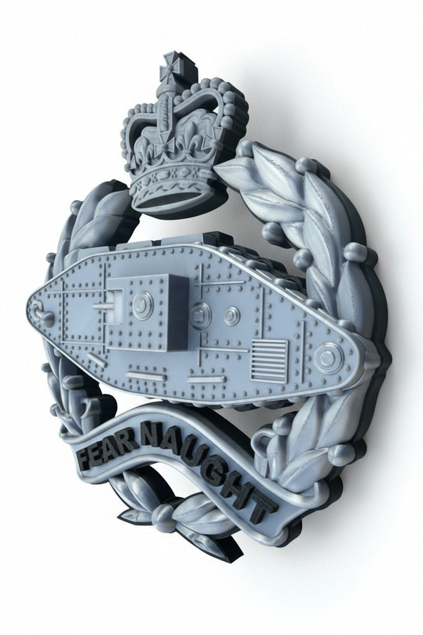 Royal Tank Regiment 3D Printed Cap Badge Queen's Crown (Silver & Black)