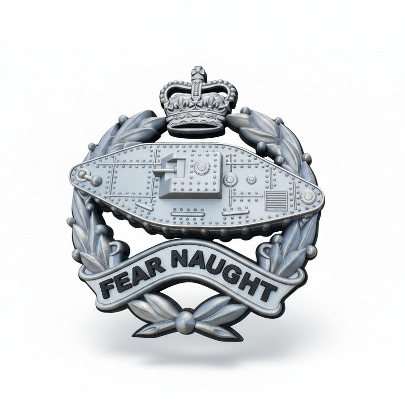 Royal Tank Regiment 3D Printed Cap Badge Queen's Crown (Silver & Black)