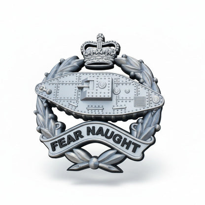 Royal Tank Regiment 3D Printed Cap Badge Queen's Crown (Silver & Black)