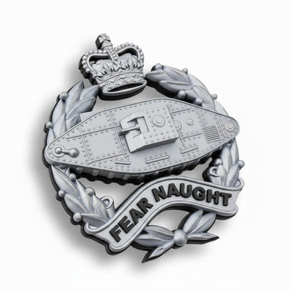 Royal Tank Regiment 3D Printed Cap Badge Queen's Crown (Silver & Black)