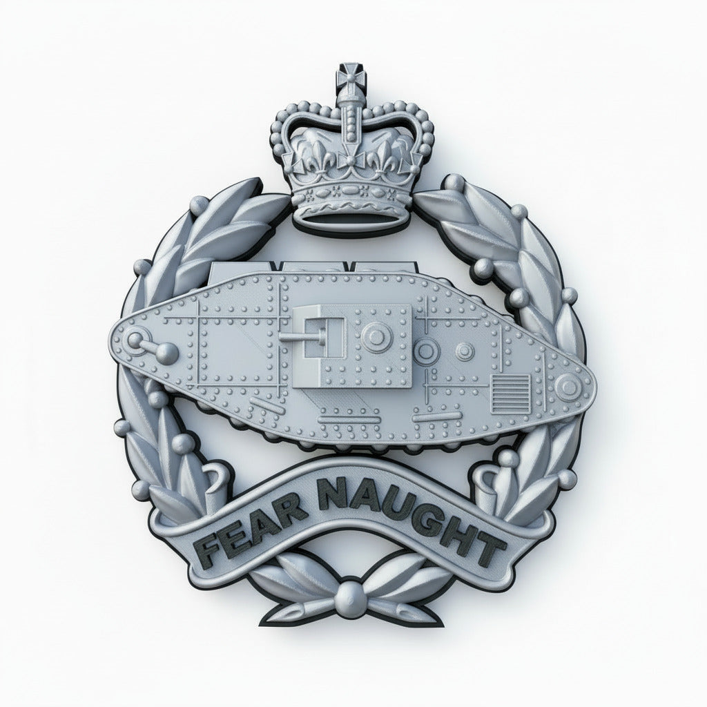 Royal Tank Regiment 3D Printed Cap Badge Queen's Crown (Silver & Black)