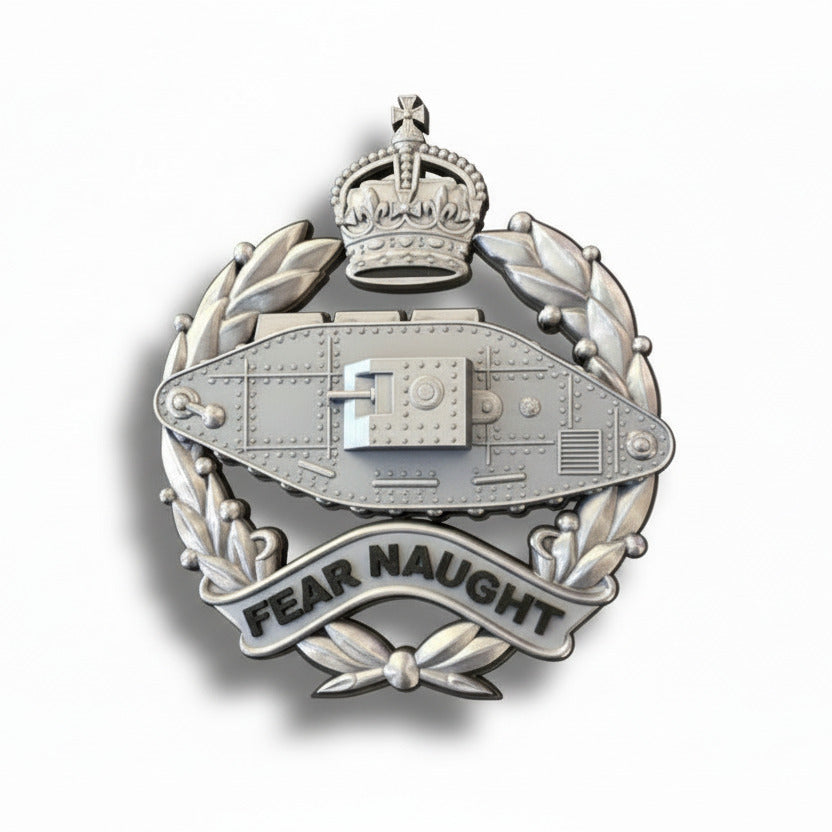 Royal Tank Regiment 3D Printed Cap Badge King's Crown (Silver & Black)