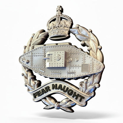 Royal Tank Regiment 3D Printed Cap Badge King's Crown (Silver & Black)