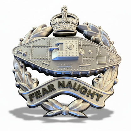 Royal Tank Regiment 3D Printed Cap Badge King's Crown (Silver & Black)
