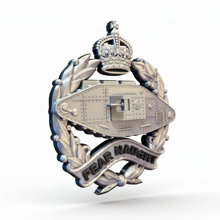Royal Tank Regiment 3D Printed Cap Badge King's Crown (Silver & Black)