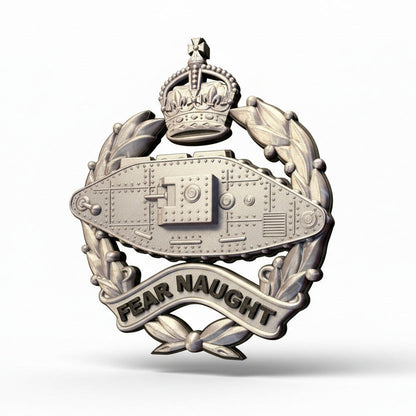 Royal Tank Regiment 3D Printed Cap Badge King's Crown (Silver & Black)