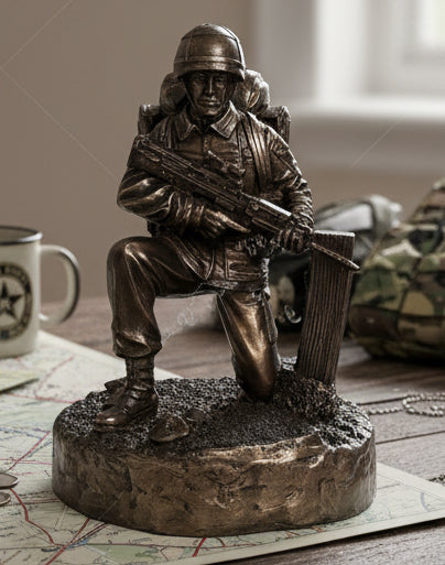 British Kneeling Soldier Cold Cast Bronze Military Statue | Handmade in England