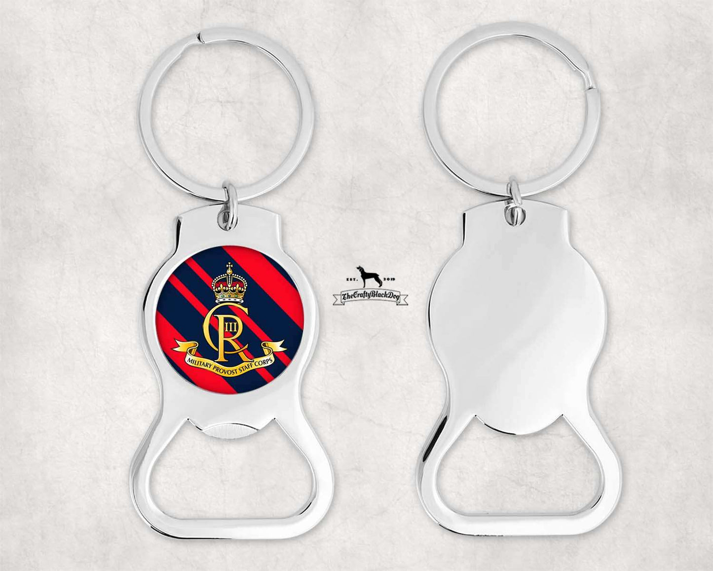 Military Provost Staff Corps - Bottle Opener Keyring (New King's Crown)