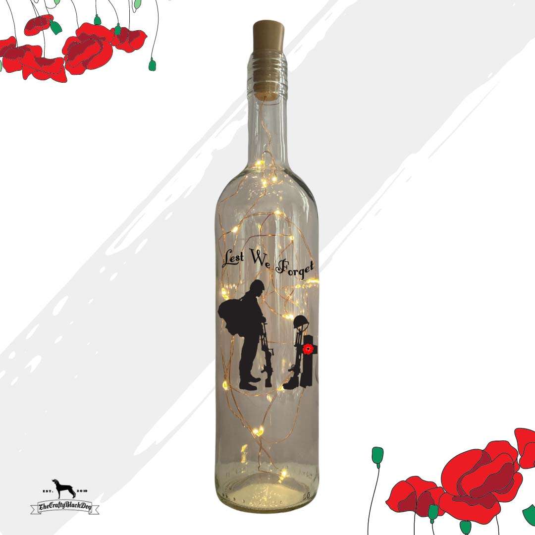 Lest We Forget - Soldier Paying Respects (Design 2) - Bottle with lights