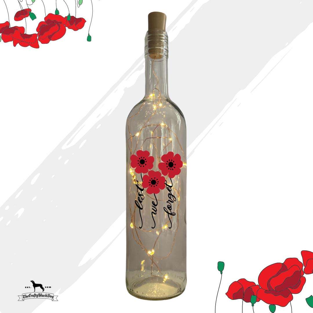 Lest We Forget - Poppy Stems - Bottle with lights