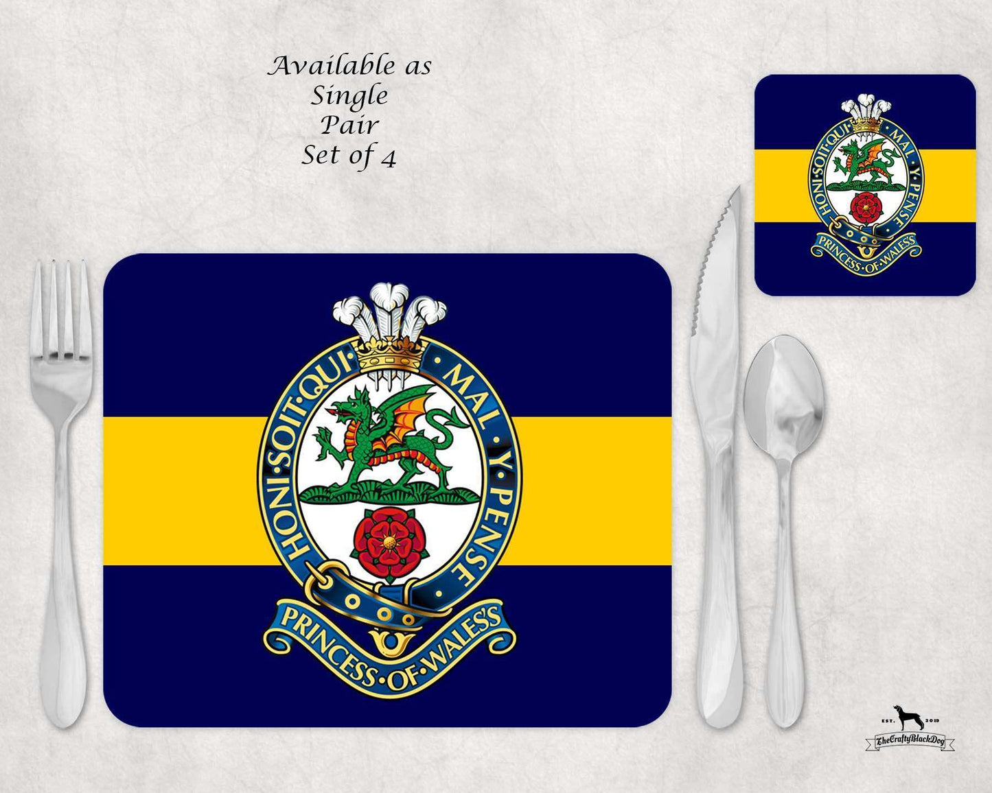 Princess of Wales's Royal Regiment - Placemat &amp; Coaster Set