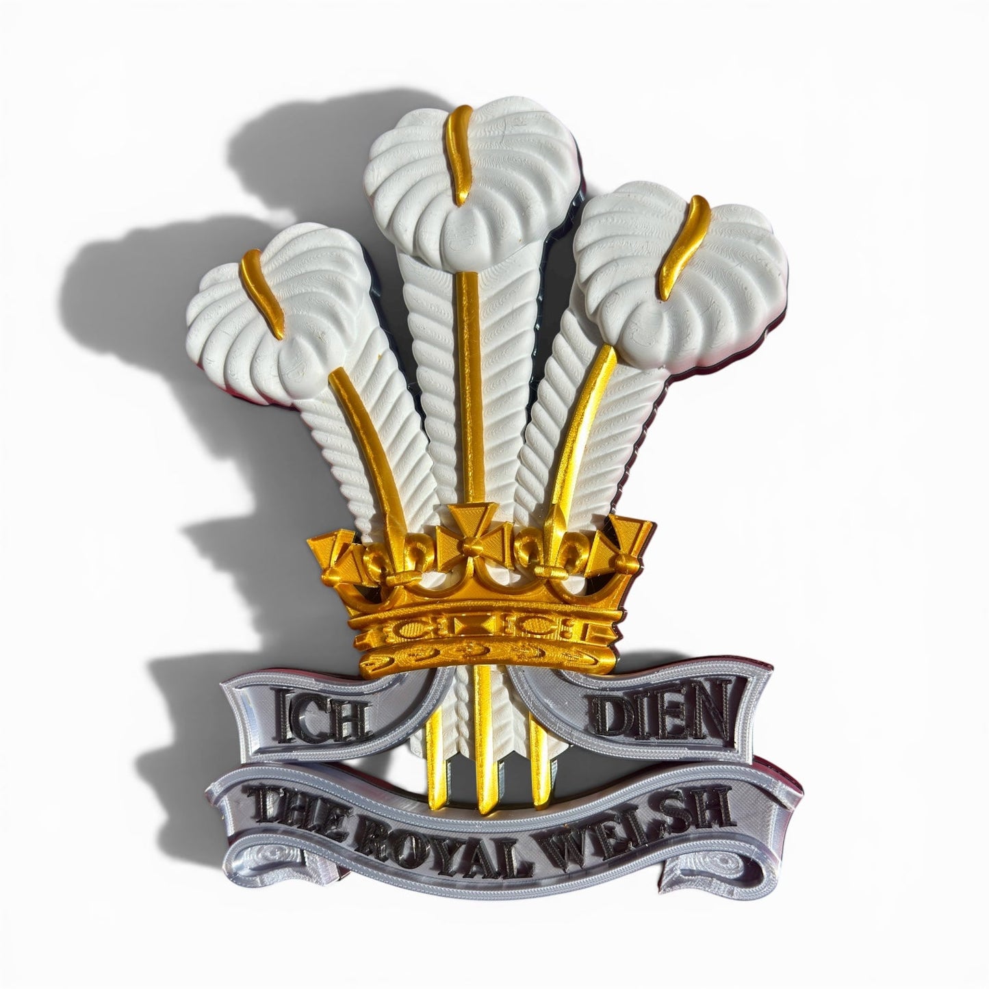 Royal Welsh 3D Printed Cap Badge | Silver, Gold & White | Official MOD-Licensed Gift