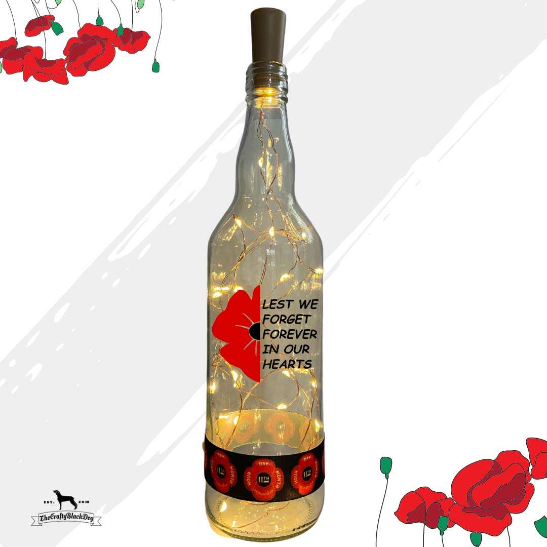 Lest We Forget - Poppy (Design 2) - Bottle with lights (11th Hour Ribbon)