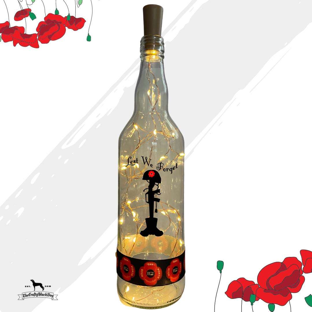 Lest We Forget - Boots &amp; Helmet - Bottle with lights (11th Hour Ribbon)