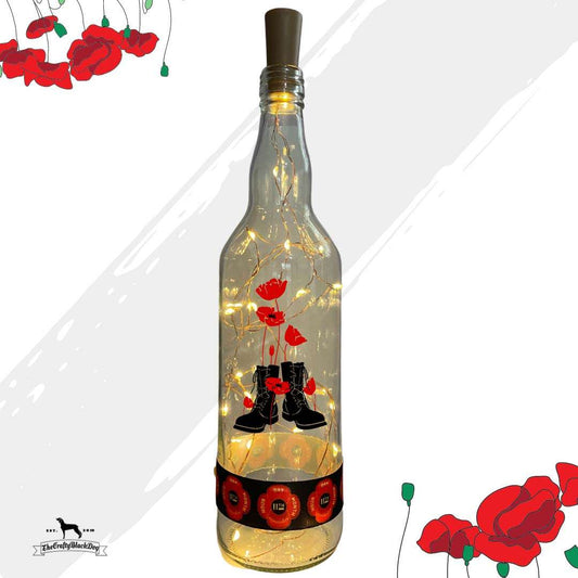 Boots and Poppies - Bottle with lights (11th Hour Ribbon)