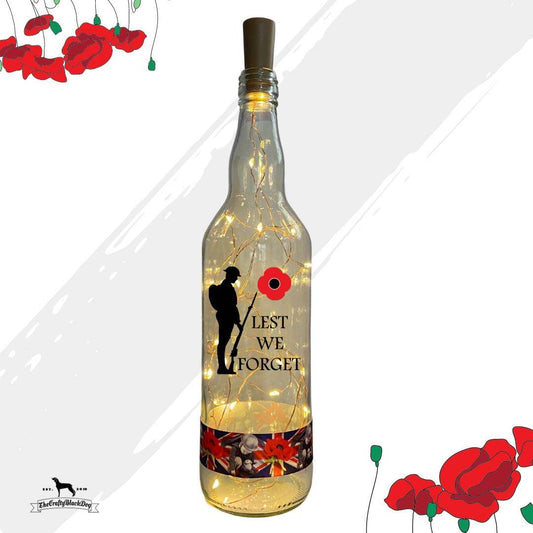 Lest We Forget - Soldier Paying Respects (Design 1) - Bottle with lights (Boy picking poppies Ribbon)
