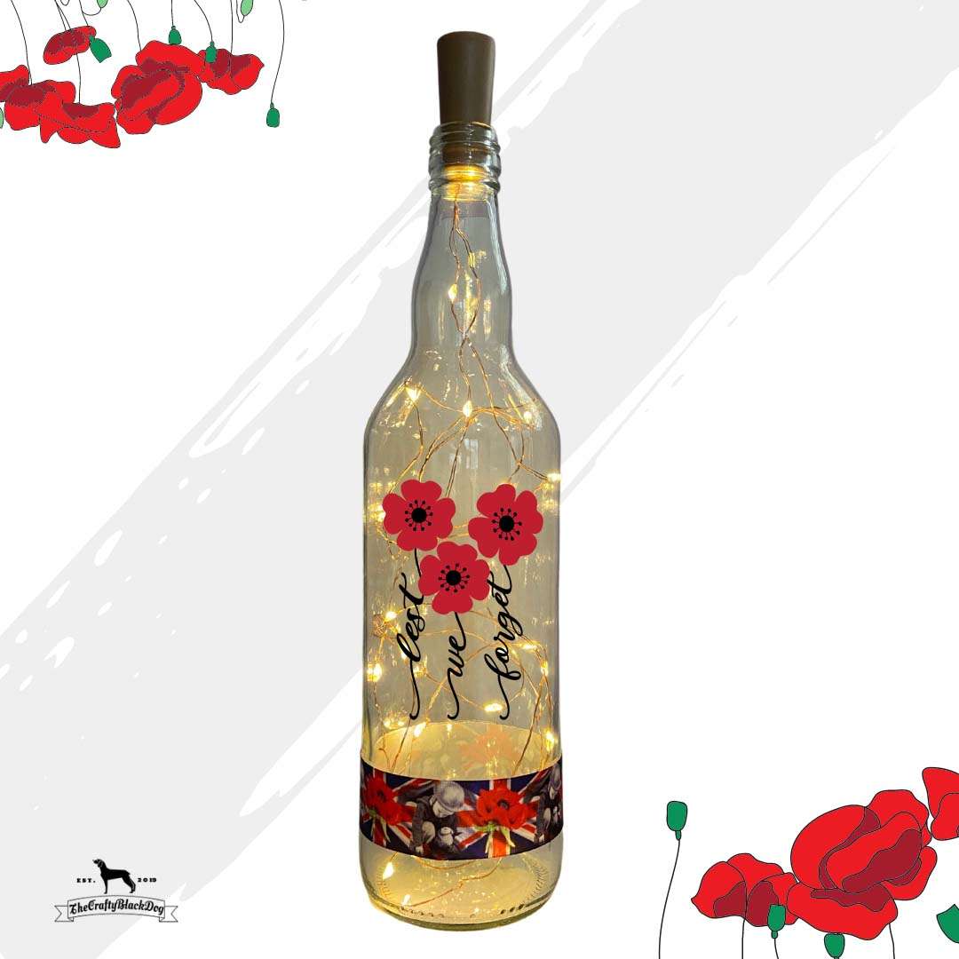 Lest We Forget - Poppy Stems - Bottle with lights (Boy picking poppies Ribbon)