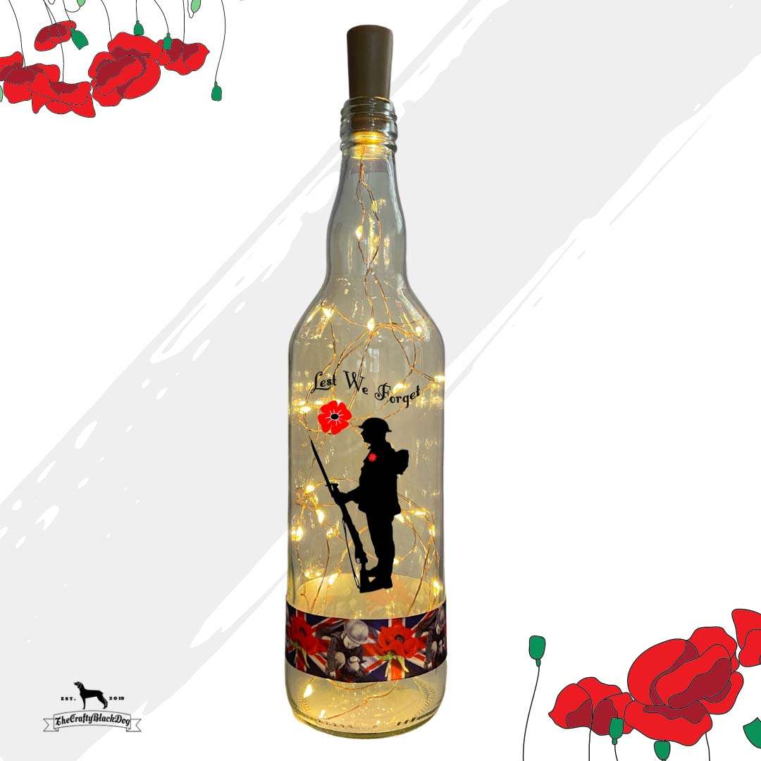 Lest We Forget - Tommy - Bottle with lights (Boy picking poppies Ribbon)