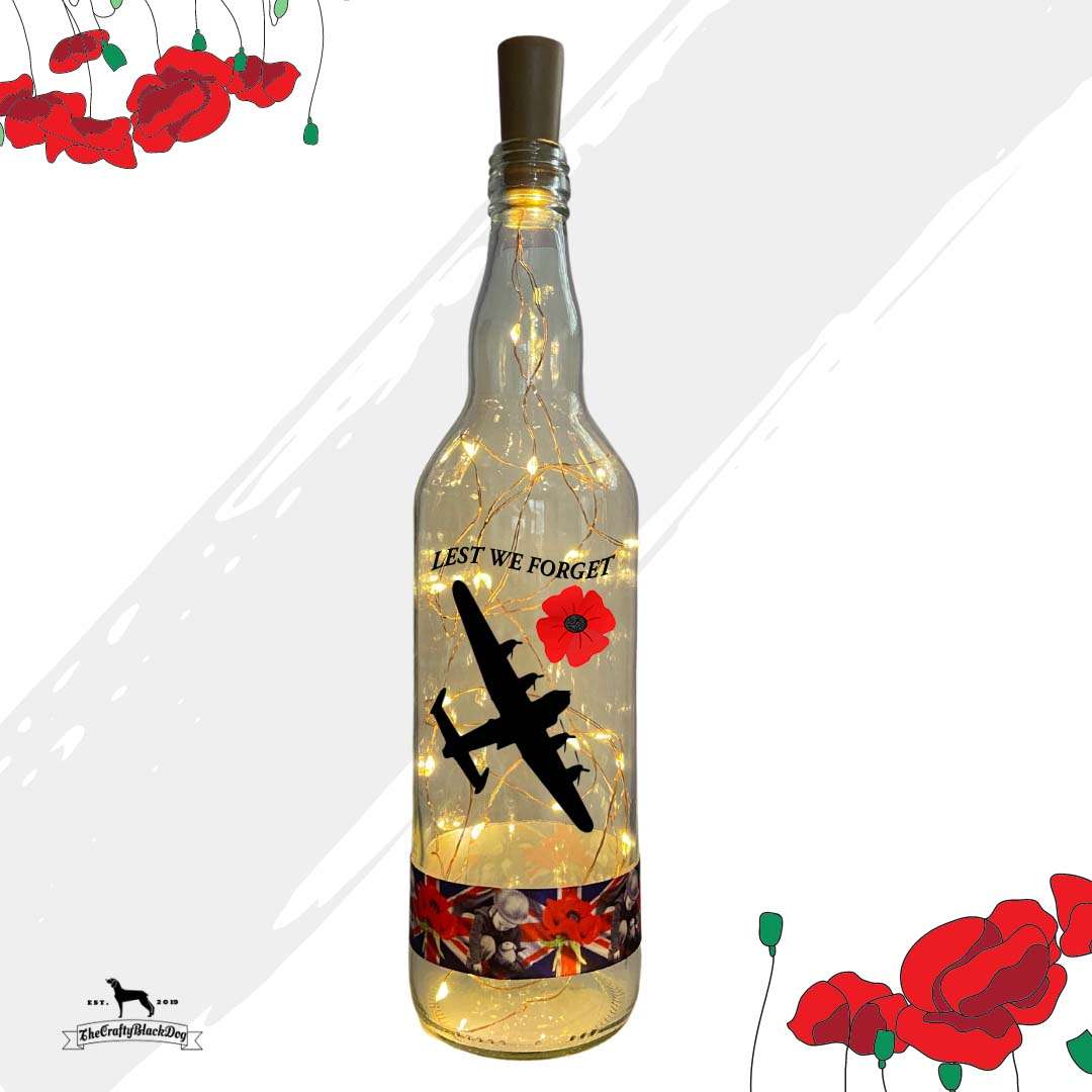 Lest We Forget - Lancaster - Bottle with lights (Boy picking poppies Ribbon)