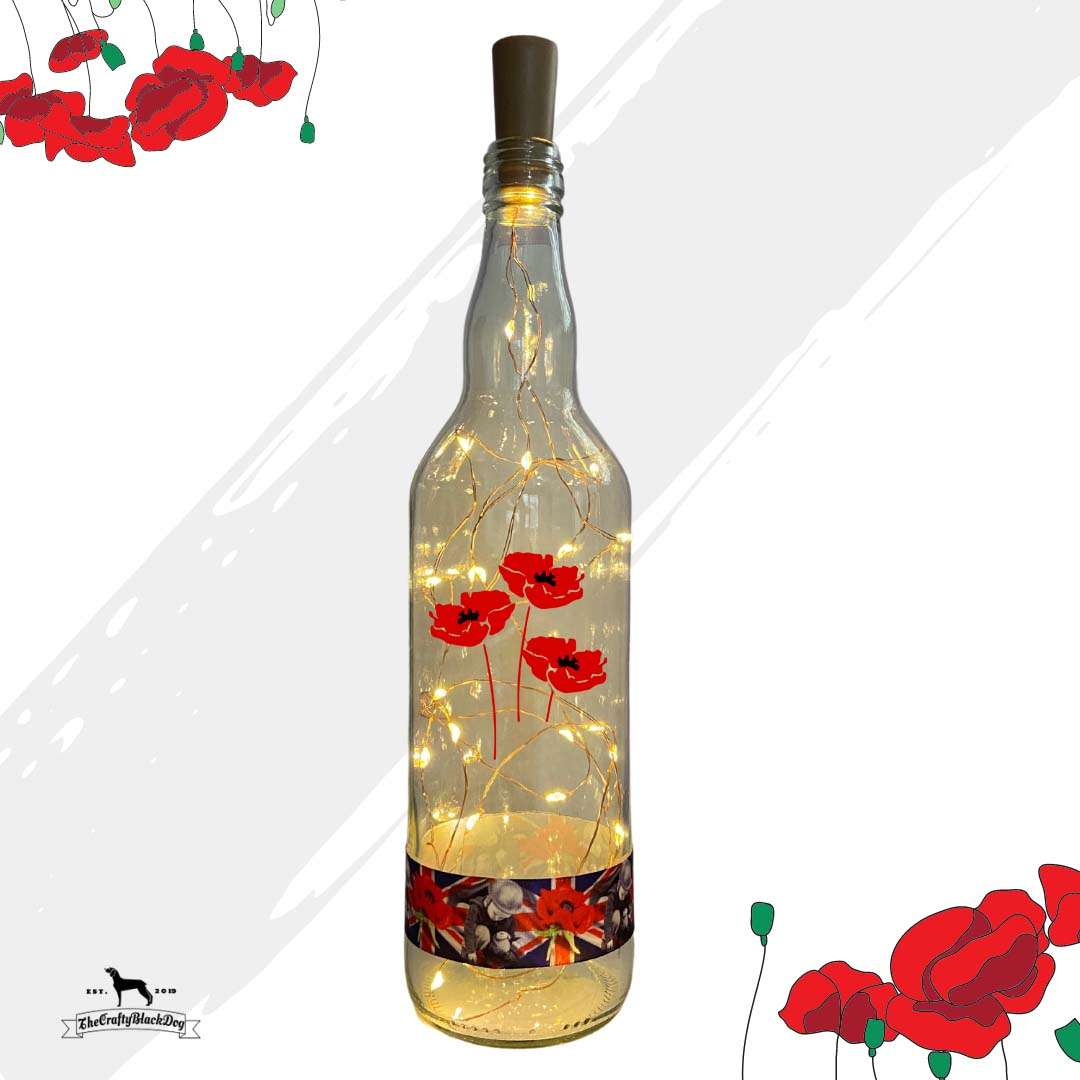 Poppies - Bottle with lights (Boy picking poppies Ribbon)