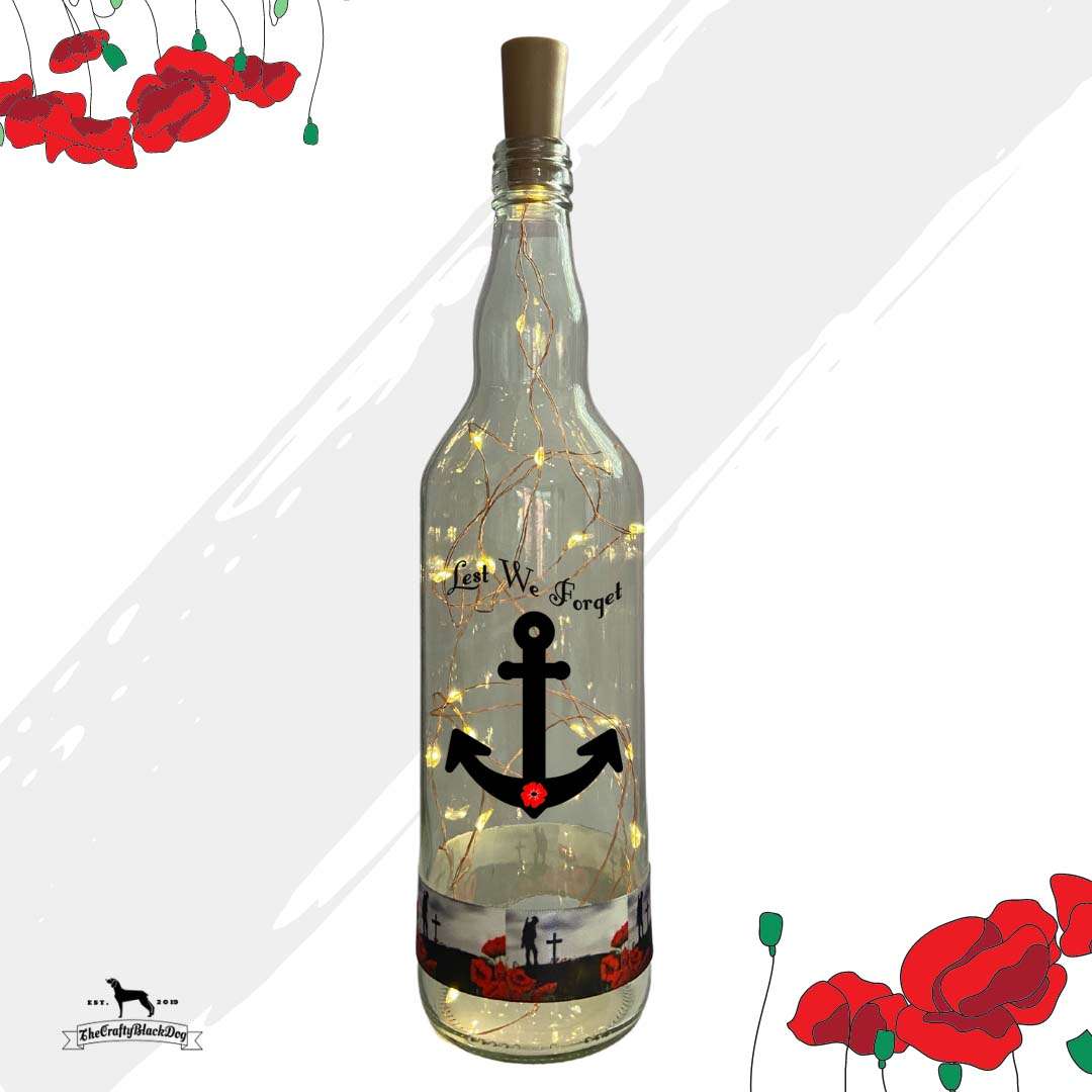 Lest We Forget - Anchor - Bottle with lights (Soldier &amp; Poppy Ribbon)