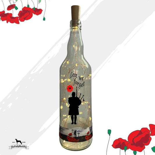 Lest We Forget - Bagpiper - Bottle with lights (Soldier &amp; Poppy Ribbon)