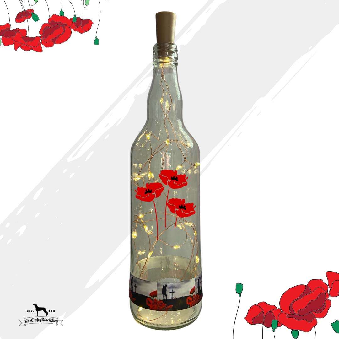 Poppies - Bottle with lights (Soldier and Poppy Ribbon)