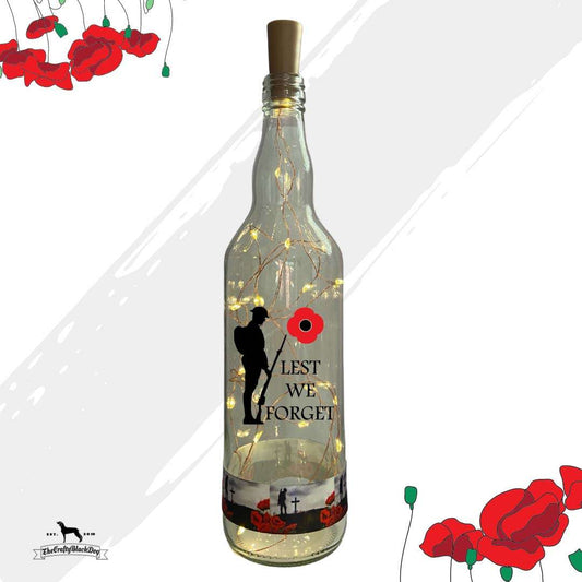 Lest We Forget - Soldier Paying Respects (Design 1) - Bottle with lights (Soldier &amp; Poppy Ribbon)