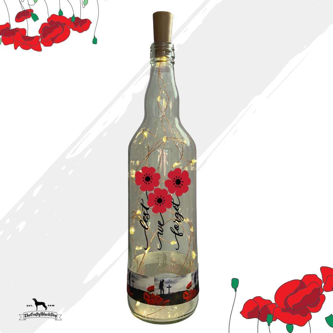 Lest We Forget - Poppy Stems - Bottle with lights (Soldier &amp; Poppy Ribbon)