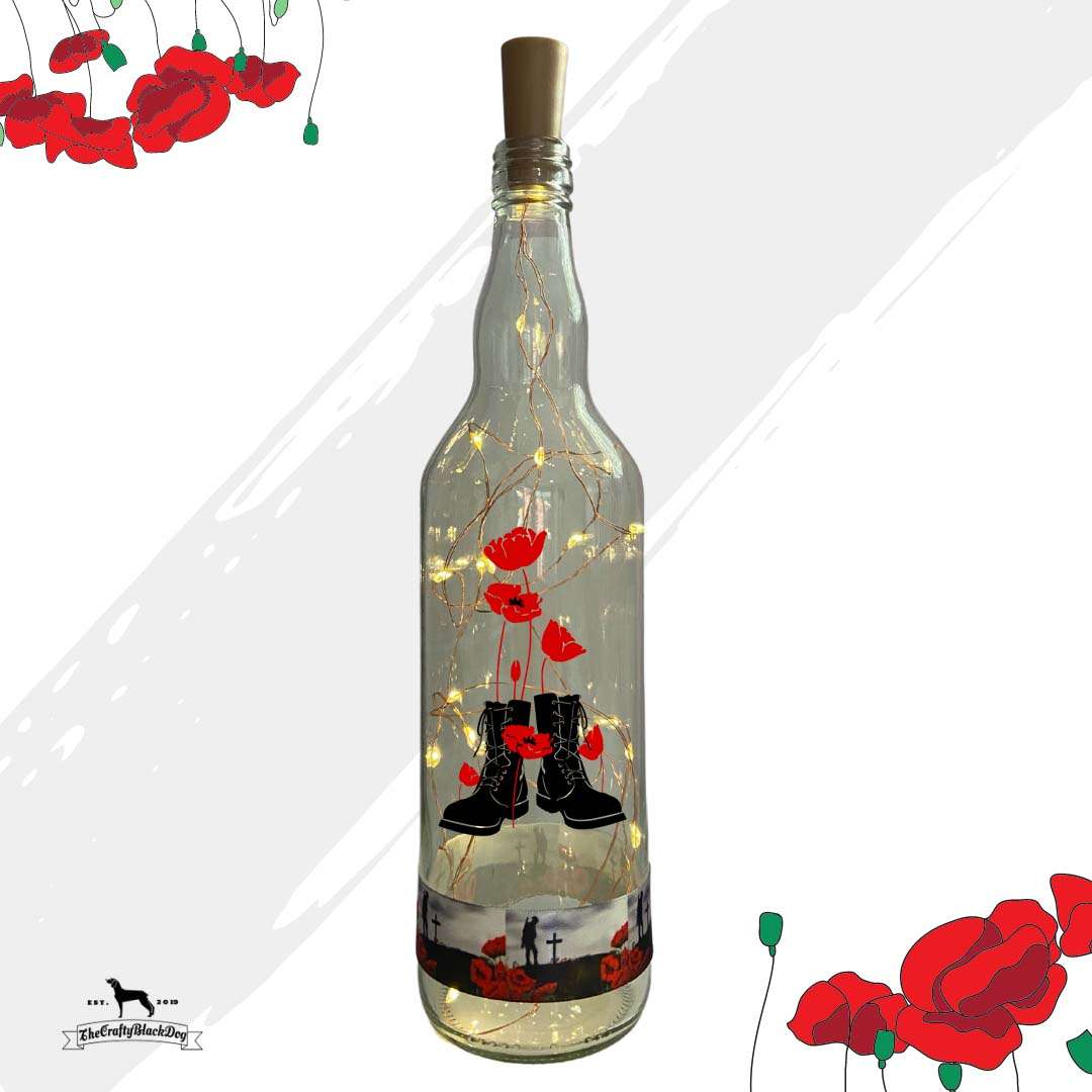 Boots &amp; Poppies - Bottle with lights (Soldier &amp; Poppy Ribbon)