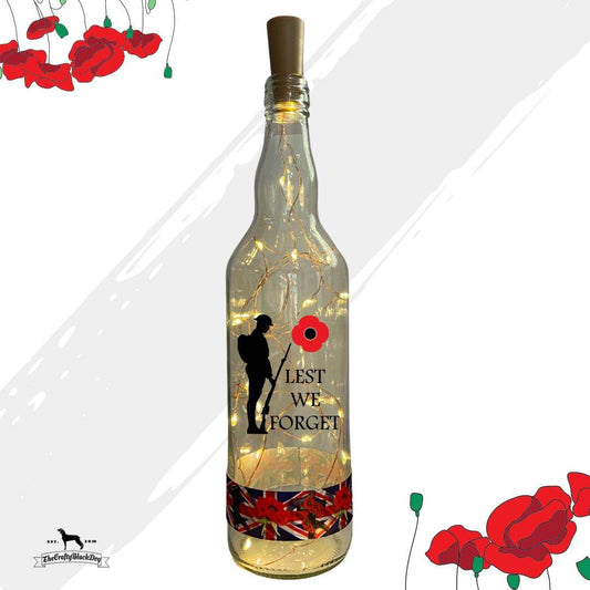 Lest We Forget - Soldier Paying Respects (Design 1) - Bottle with lights (Soldier &amp; Poppy Ribbon)
