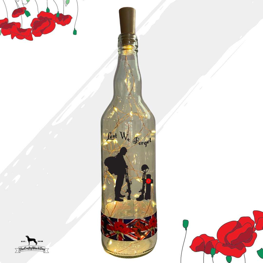Lest We Forget - Soldier Paying Respects (Design 2) - Bottle with lights (Soldier &amp; Poppy Ribbon)
