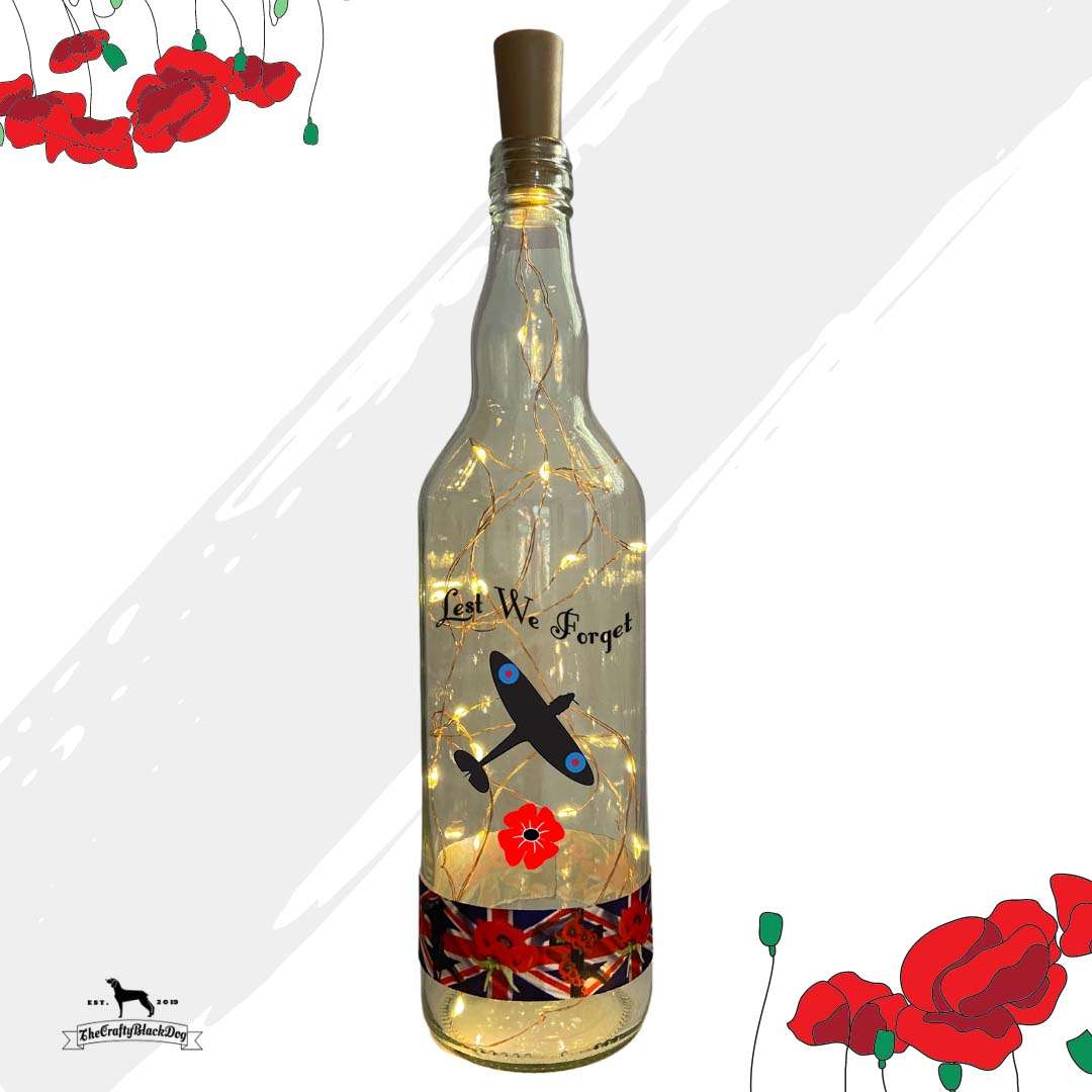 Lest We Forget - Spitfire - Bottle with lights (Soldier &amp; Poppy Ribbon)