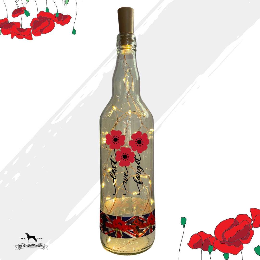 Lest We Forget - Poppy Stems - Bottle with lights (Soldier &amp; Poppy Ribbon)