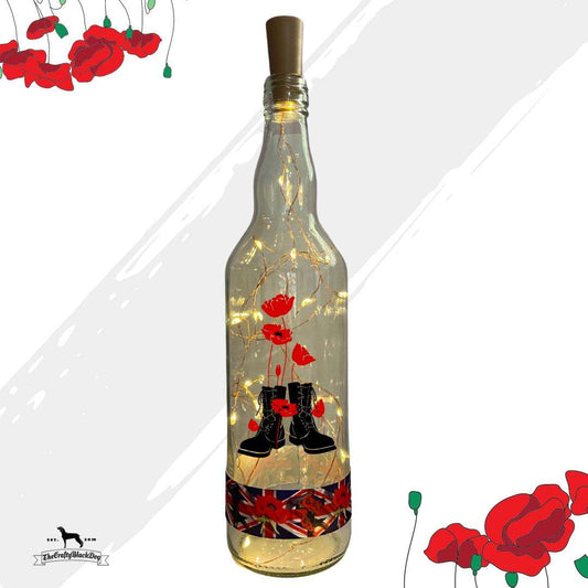 Boots and Poppies - Bottle with lights (Soldier and Poppy Ribbon)