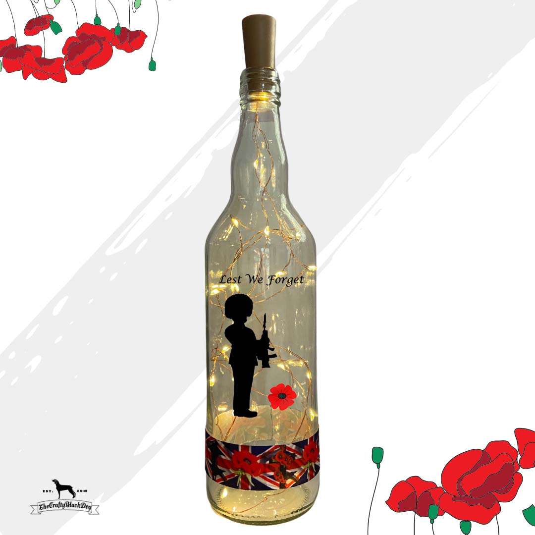 Lest We Forget - Guards - Bottle with lights (Soldier &amp; Poppy Ribbon)