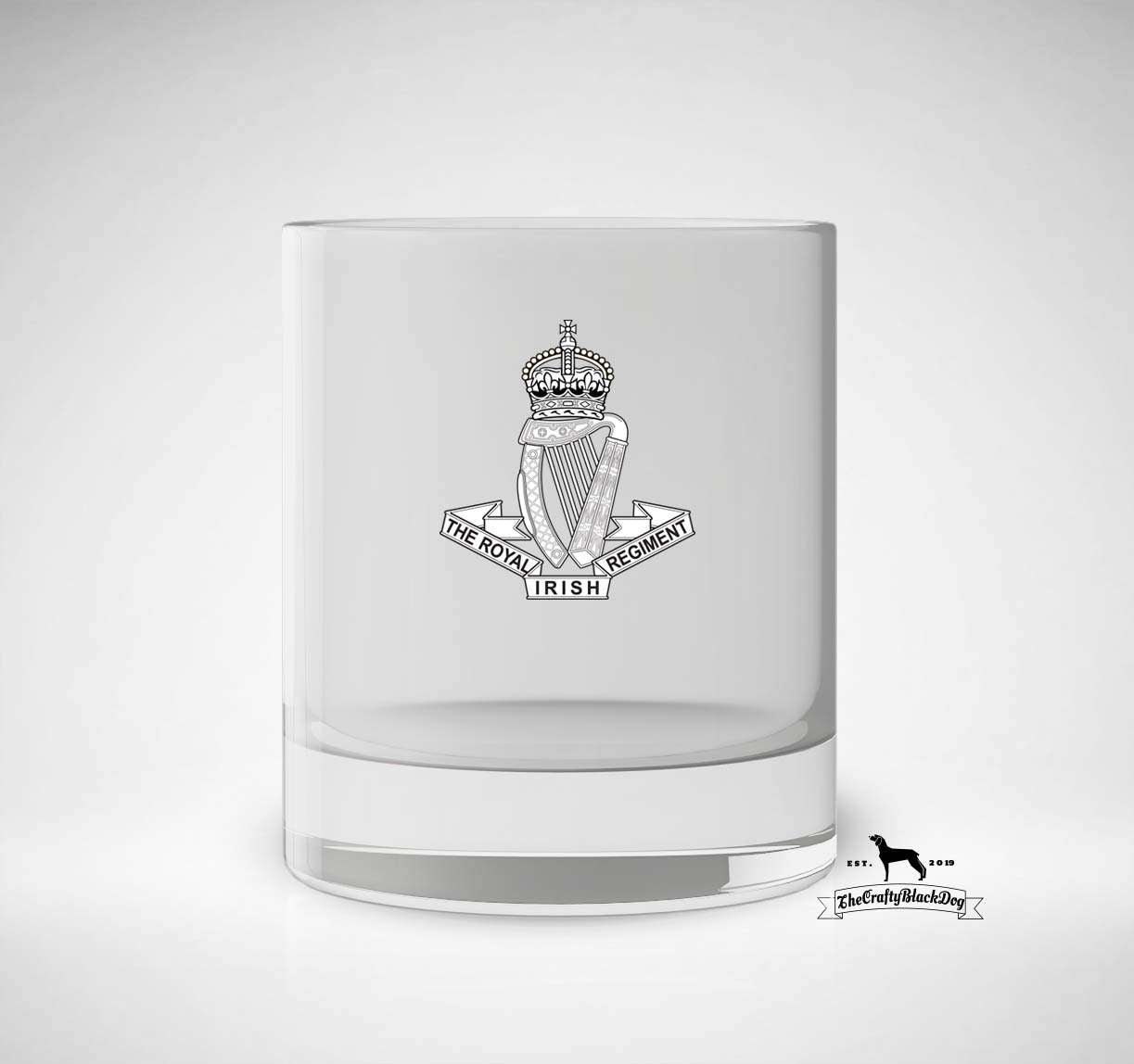Royal Irish Regiment Crest - Whiskey/Spirit Glass (New King's Crown)